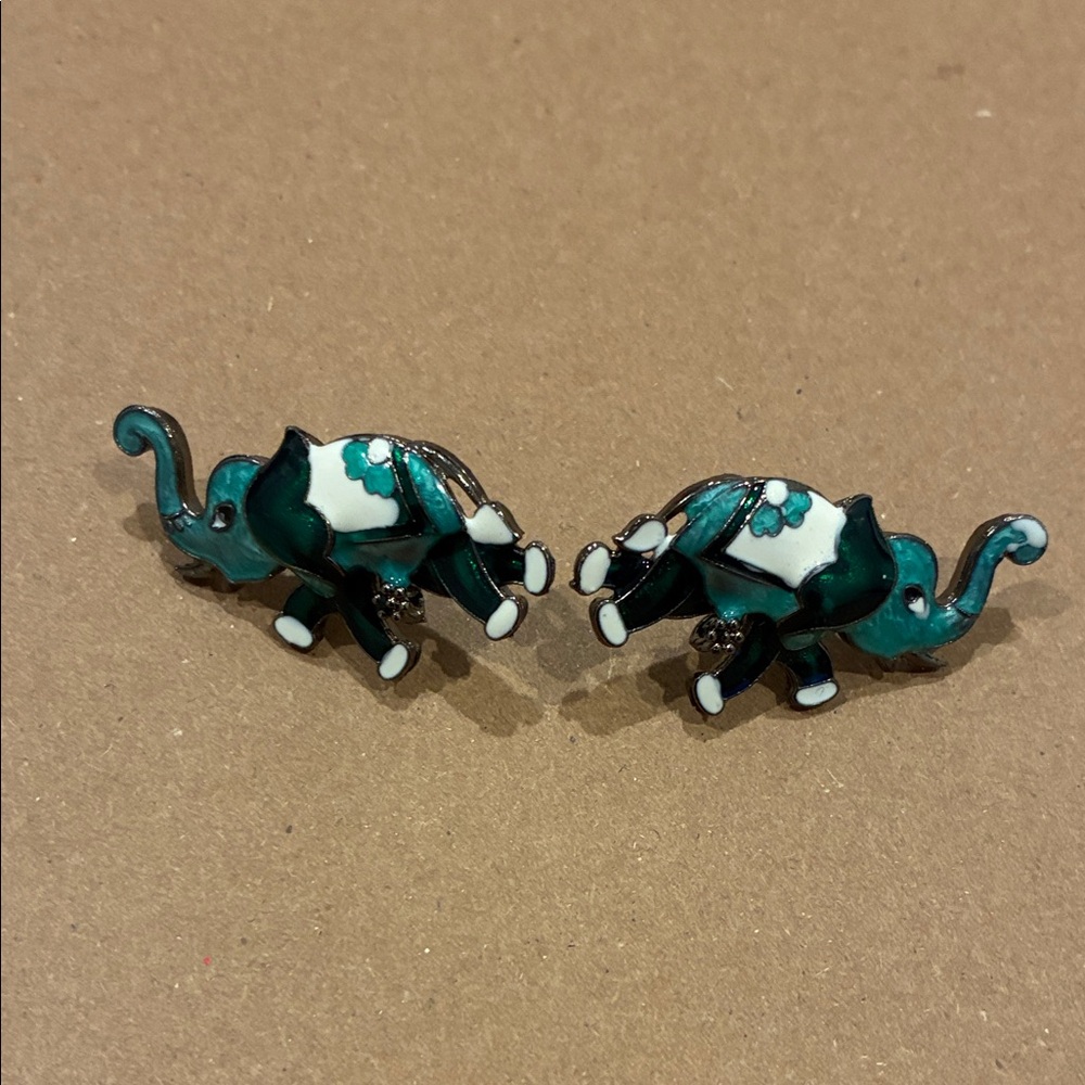 Teal and Black Elephant Earrings